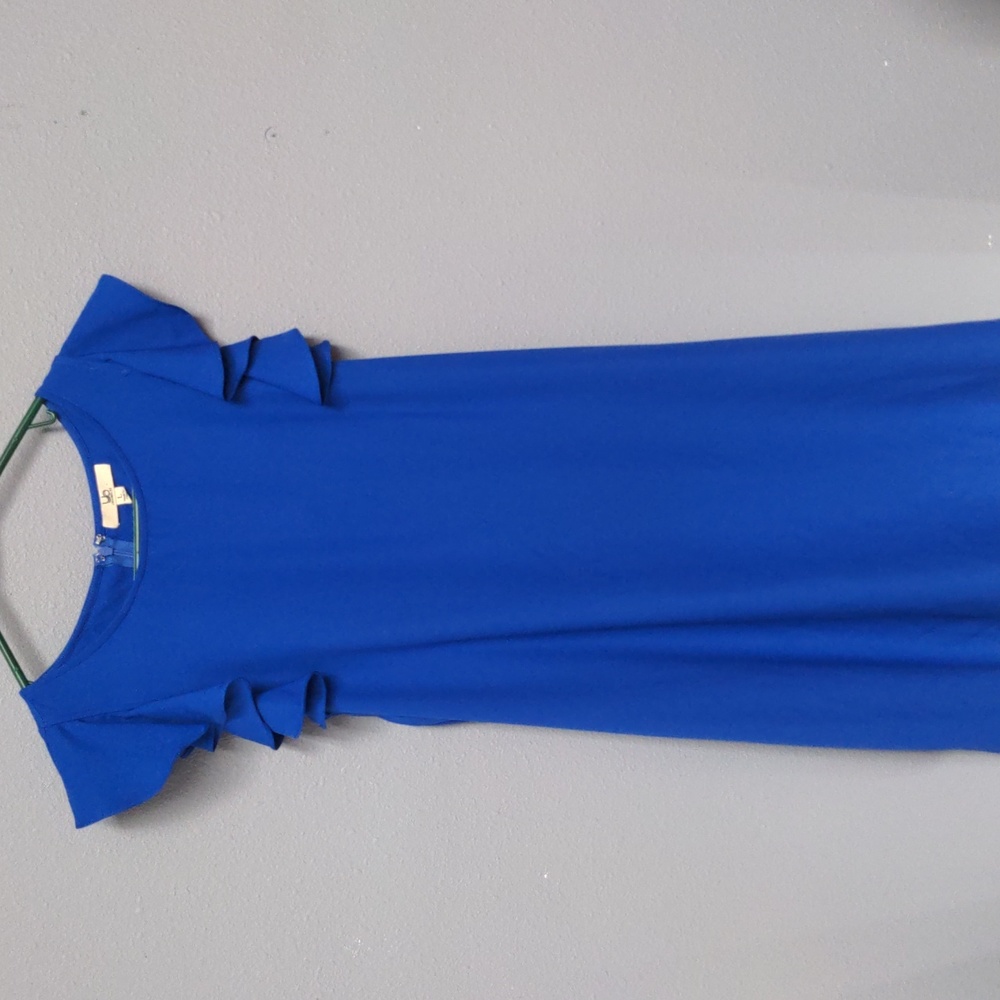 L blue racerback sleeveless tunic dress armhole ruffle accent zip Ya los angeles